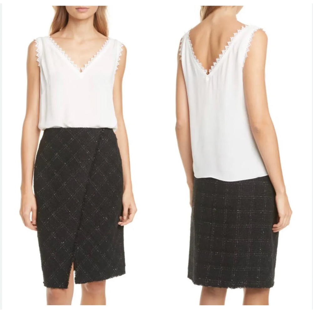 Tailored By Rebecca Taylor Taylored Silk Lace Tank in Cream Size Medium